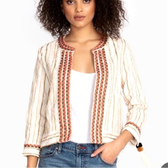 Johnny Was Jackets & Blazers - Johnny Was Intricately Embroidered Maya Crop Jacket Cream Orange Khaki Size XL